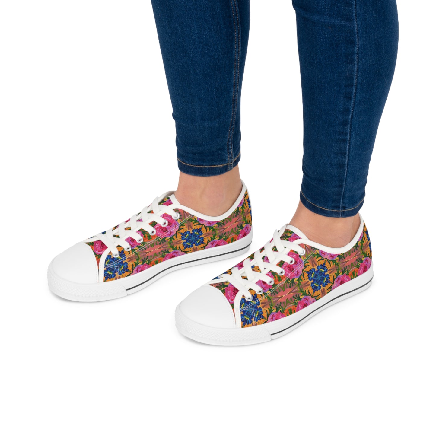 Floral Fusion Ladies' Low Top Sneakers - Blossom Boldly - A Tapestry of Color and Shape!