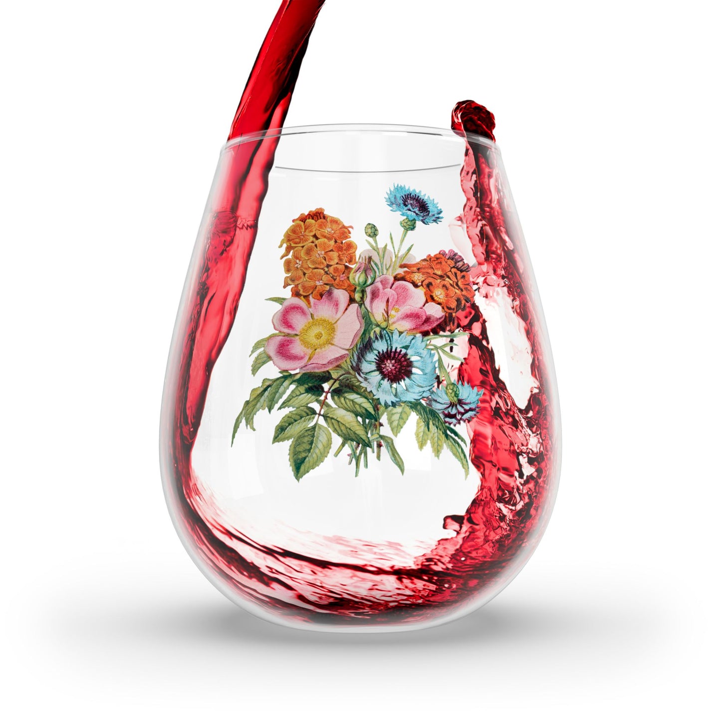 Vintage Botanical Floral Stemless Wine Glass - 11.75 oz - Bloom with Every Sip! From Our Vintage Floral Collection.