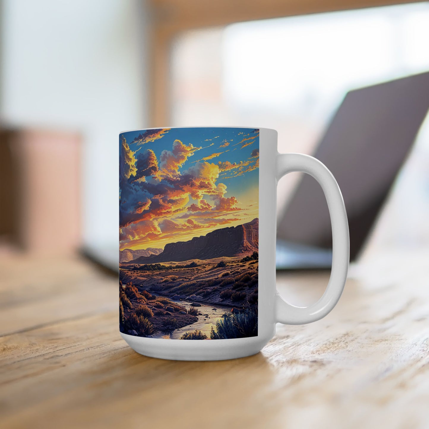 Desert Sunset Serenade Ceramic Mug - 15 oz. - Sip in the Magic of Desert Sunsets!
