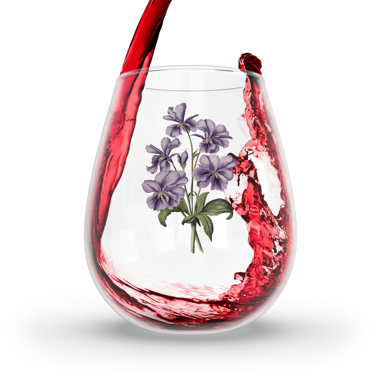 February Birth Month Flower - Violets Stemless Wine Glass - 11.75 oz - Celebrate February's Charm with Every Sip! From our Blooming Celebrations Birth Flower Collection.