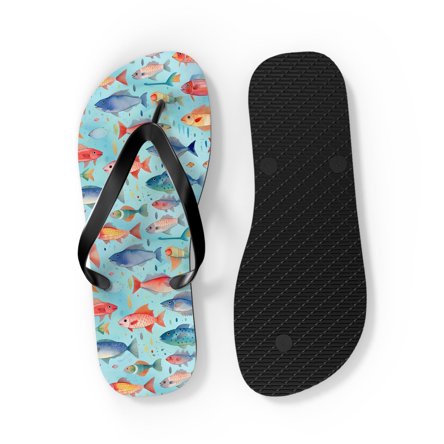 Happy Swimming Fish Flip Flops. 5/8" Thick Comfortable Summer or Winter Gym/Sauna Footwear for Men and Women.