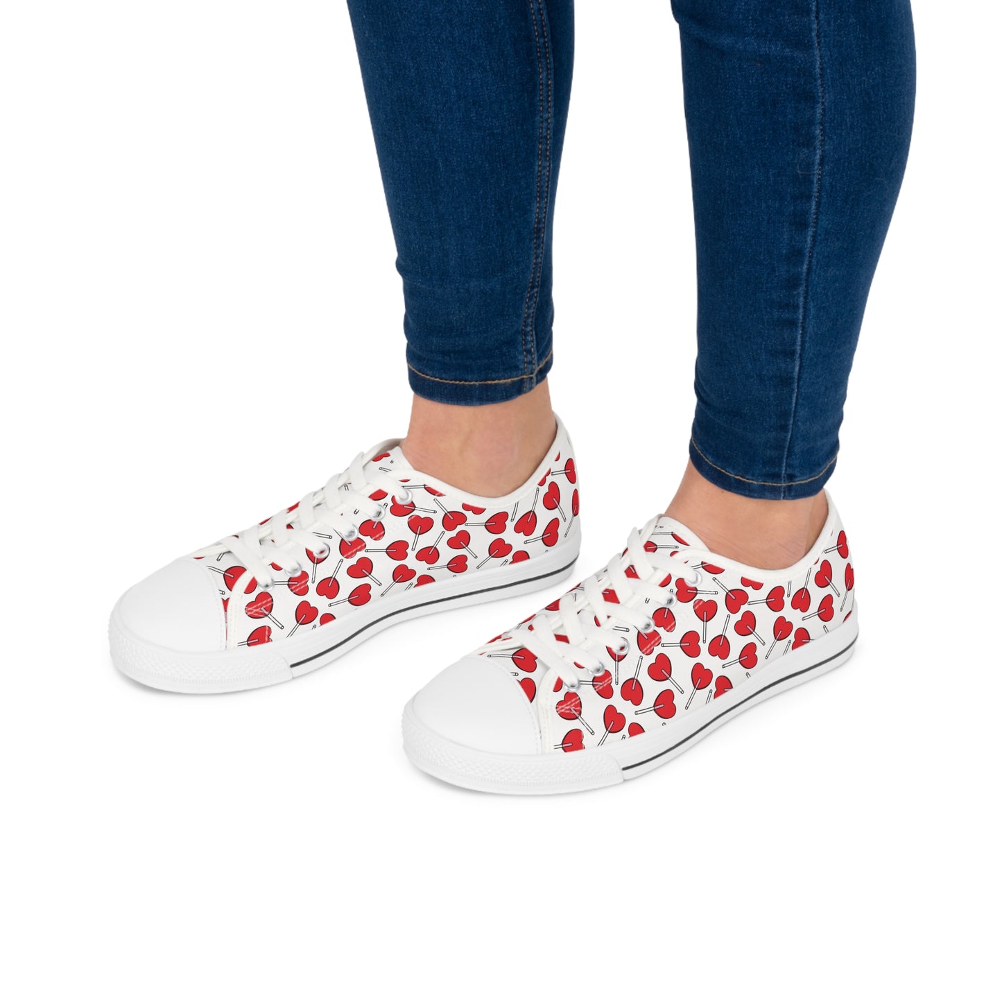 Sweetheart Lollipops Ladies' Low Top Sneakers - Step into Whimsey with Every Move - Where Love Meets Fun!
