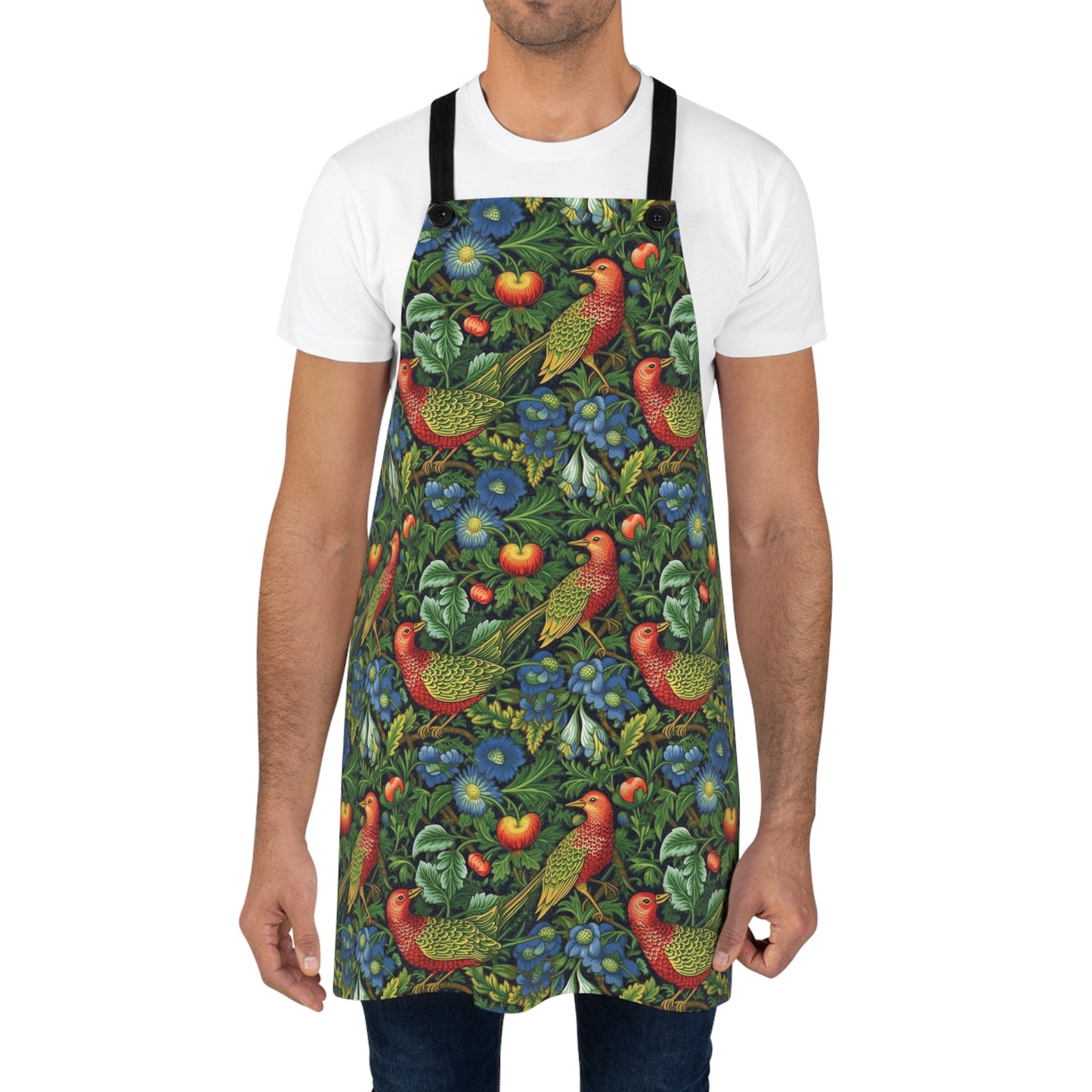 Golden Winged Bird Tapestry Adult Apron - Cook with Regal Elegance with our Rich Red & Blue Tapestry Design!
