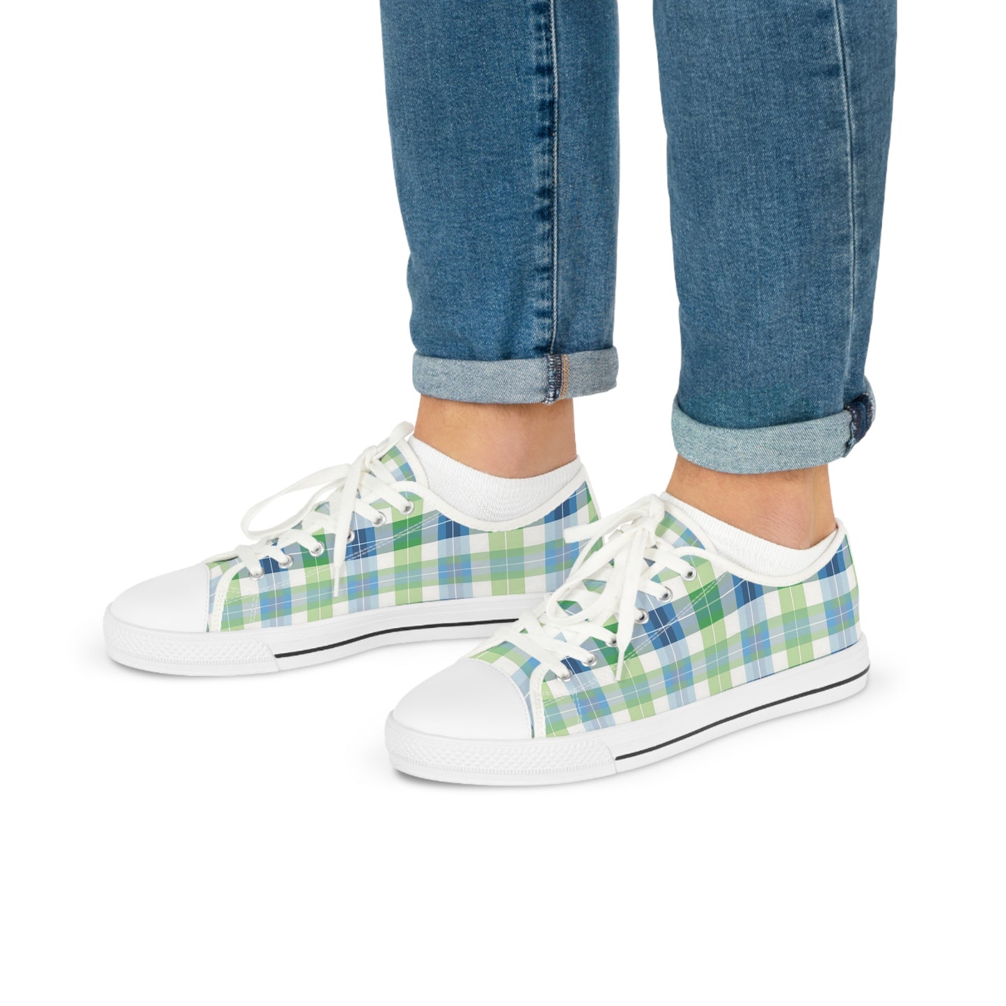 Spring Zest Plaid Men's Low Top Sneakers - Step Boldly into Spring – Where Classic Plaid Meets Modern Energy!