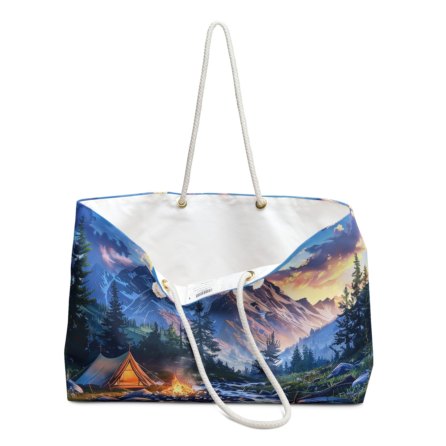 Mountain Creekside Campfire Weekender Bag - Embrace the Wilderness - Where Rocky Peaks Meet Tranquil Streams!