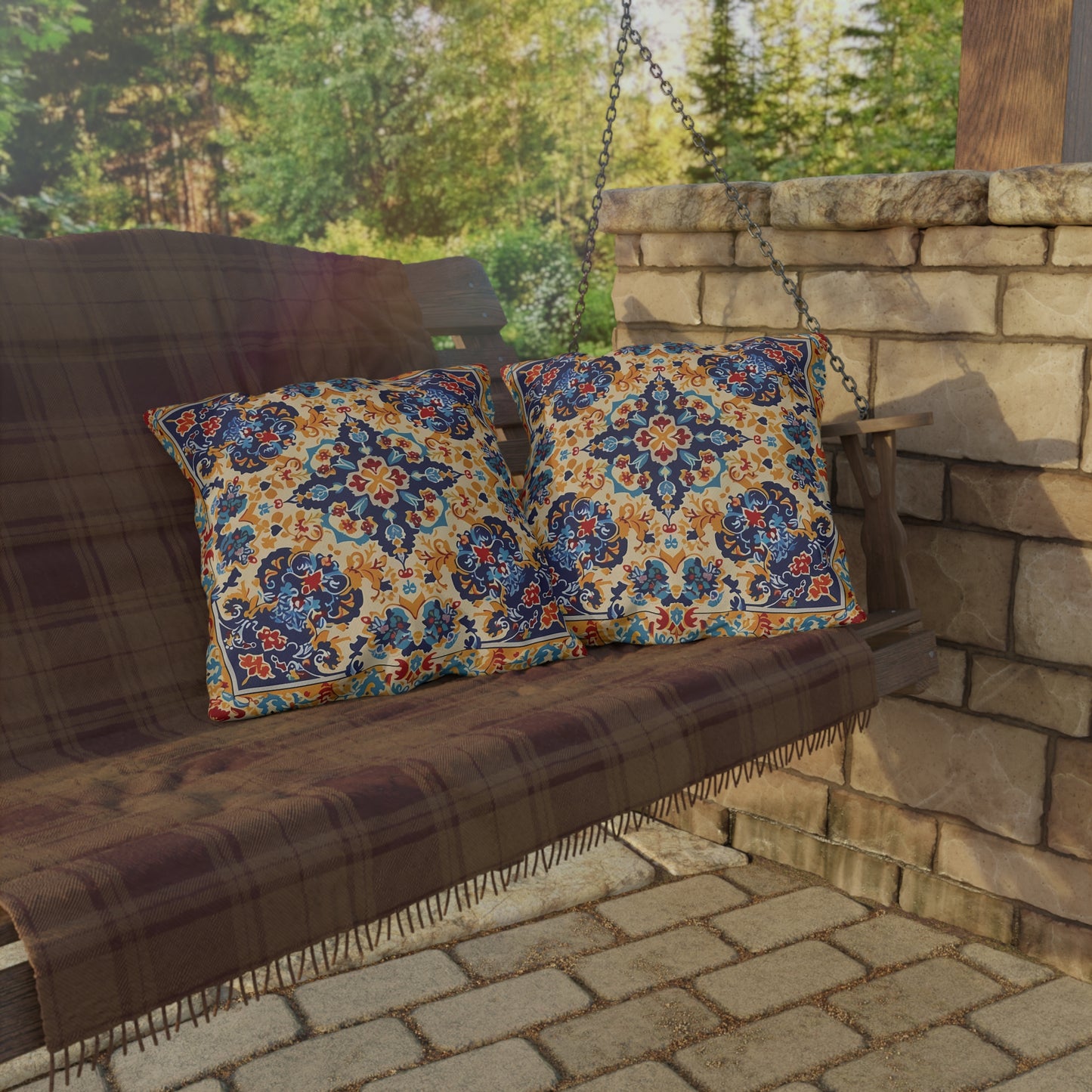 Moorish Elegance Square Outdoor Pillow - Spun Polyester - Double-Sided Print - UV-Resistant - Water-Resistant - Available in 3 sizes.