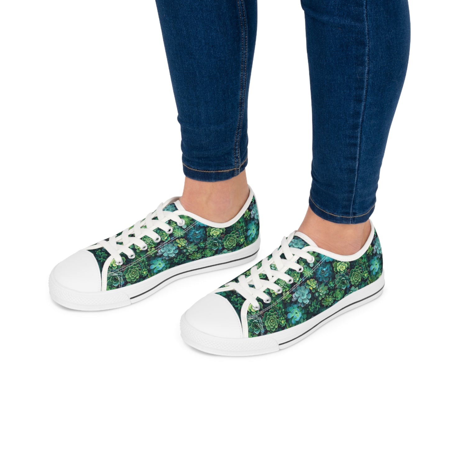 Succulent Forest Ladies' Low Top Sneakers - Walk in Nature - Where Every Step Blooms with Freshness!