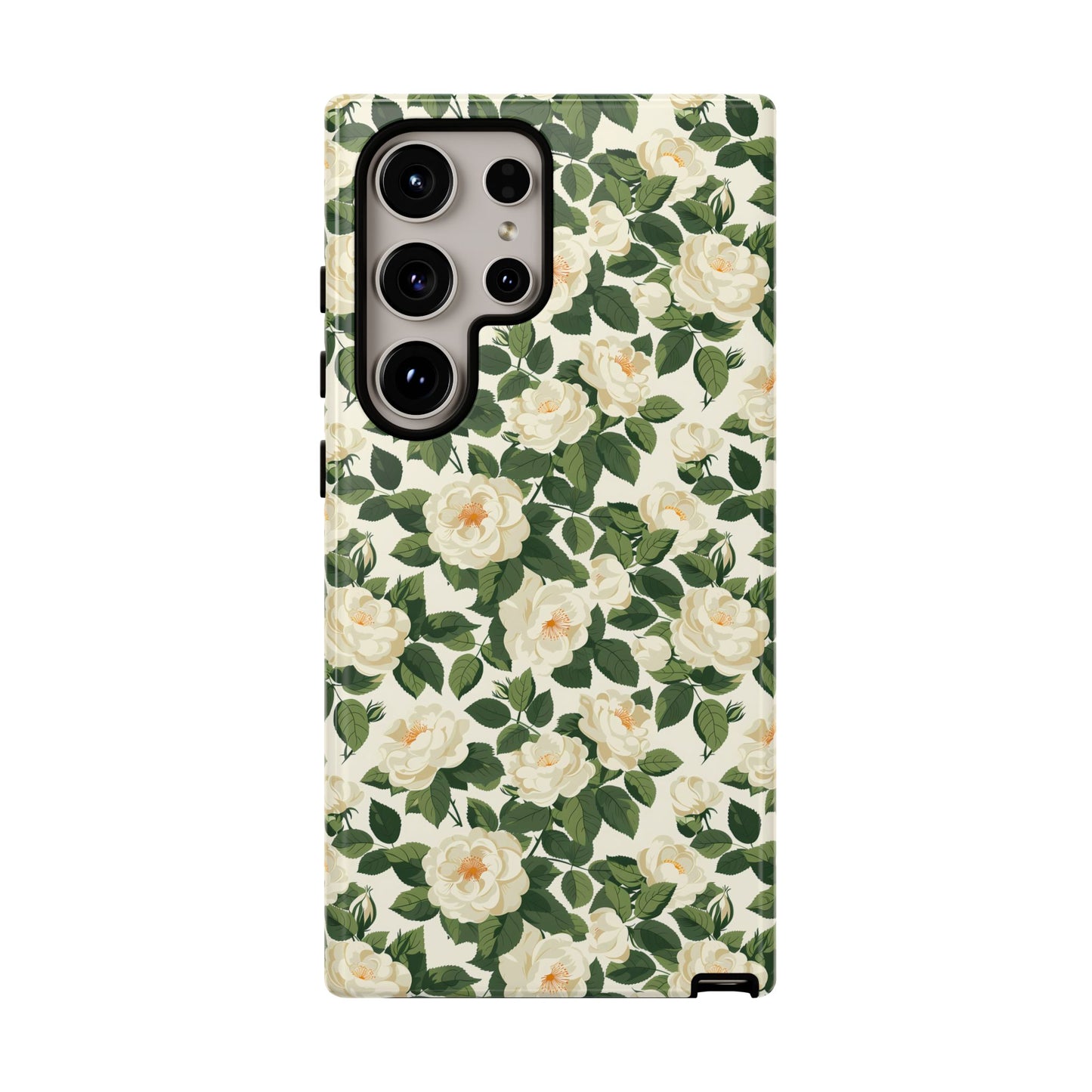 White Roses at Dawn Tough Phone Case for Apple iPhone, Samsung Galaxy, and Google Pixel.