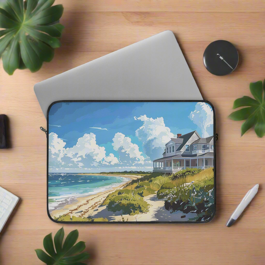 Nantucket Beach House Laptop Sleeve - Protect Your Tech with Nantucket Charm! Available in 3 Sizes: 12", 13", and 15"