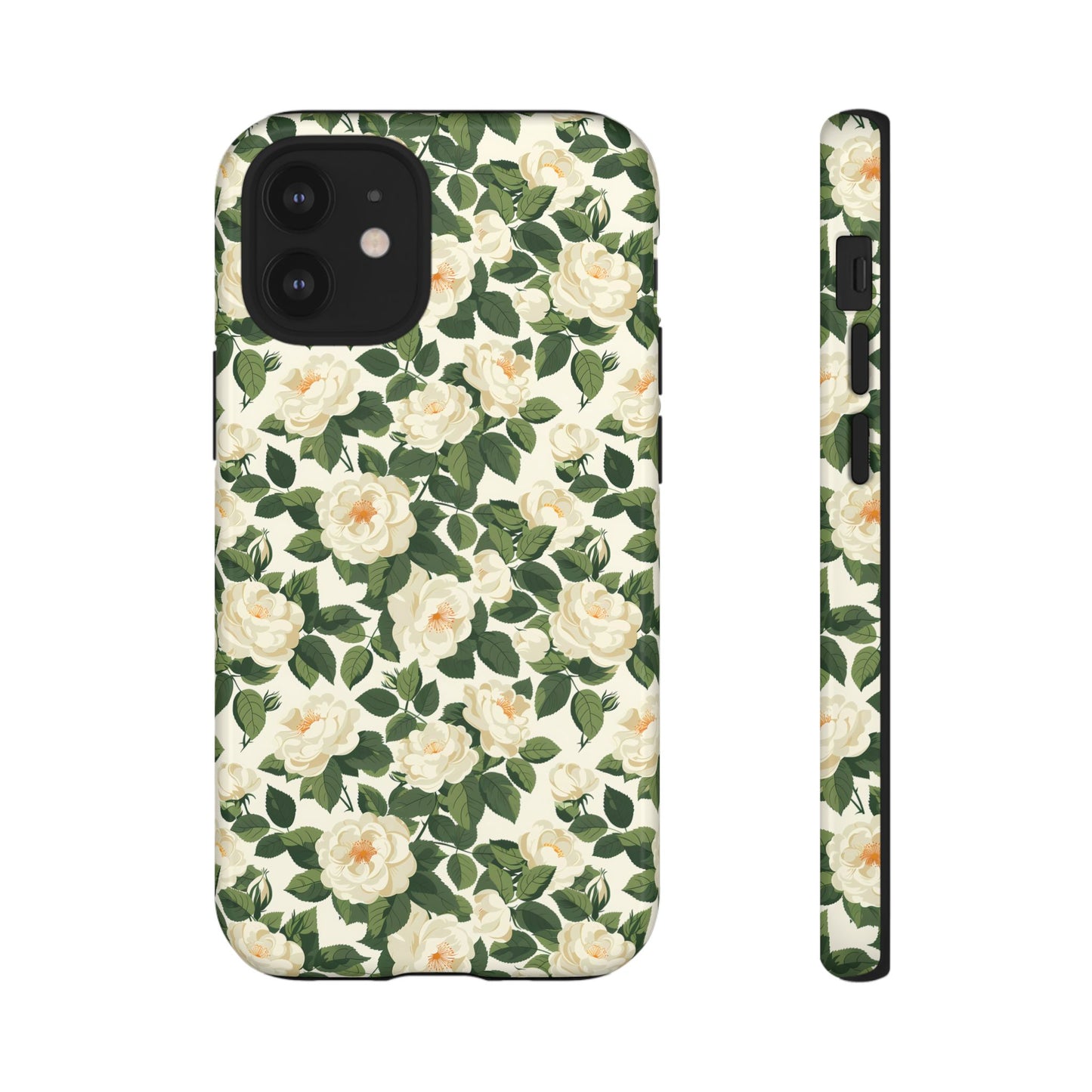 White Roses at Dawn Tough Phone Case for Apple iPhone, Samsung Galaxy, and Google Pixel.