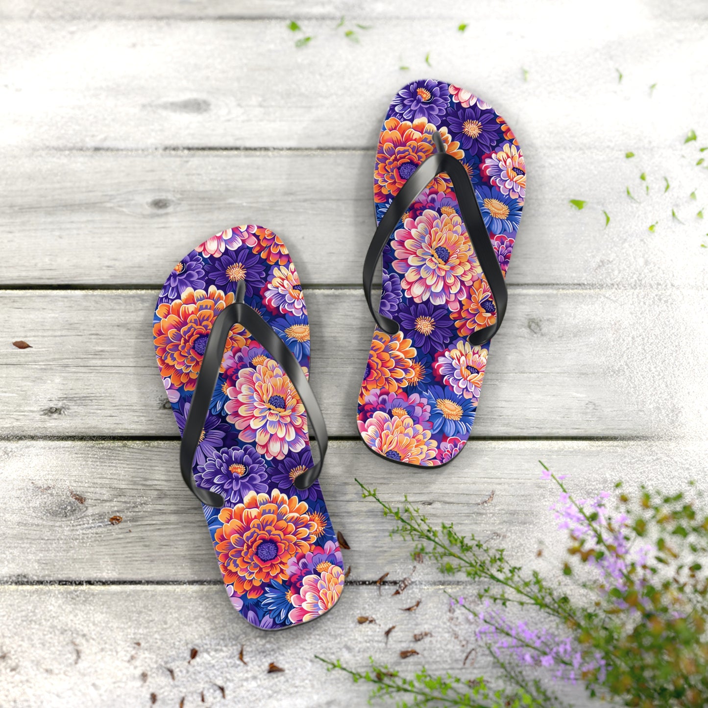 Zenias in Bloom Flip Flops. 5/8" Thick Comfortable Summer or Winter Gym/Sauna Footwear for Men and Women.