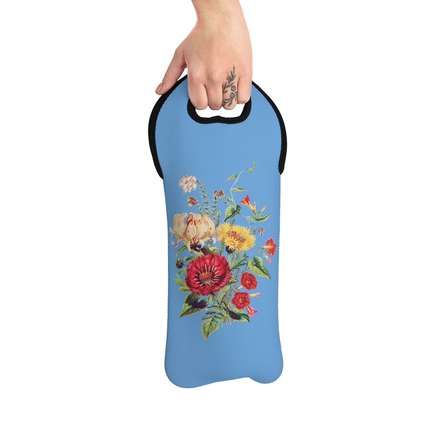 Vintage Botanical Wine Tote Bag - 100% Neoprene - Carry Wine in Vintage Blooming Botanical Style!