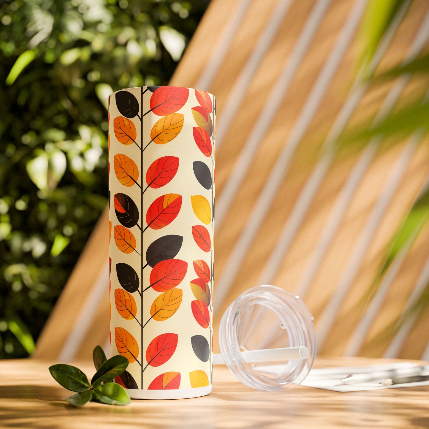 Retro Vines Skinny Tumbler with Straw - 20oz. Insulated Stainless Steel - Revive the Midcentury Retro Vibe with Every Carry!