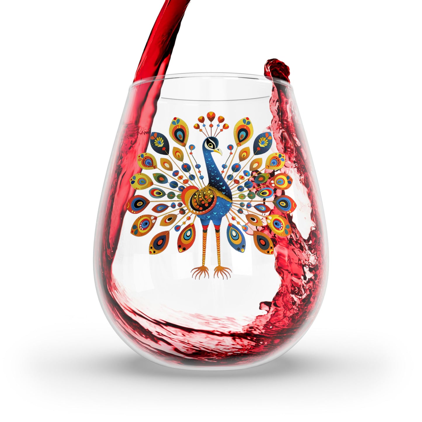 Peacock Splendor Stemless Wine Glass - 11.75 oz - Raise a Glass to Vibrant Elegance!