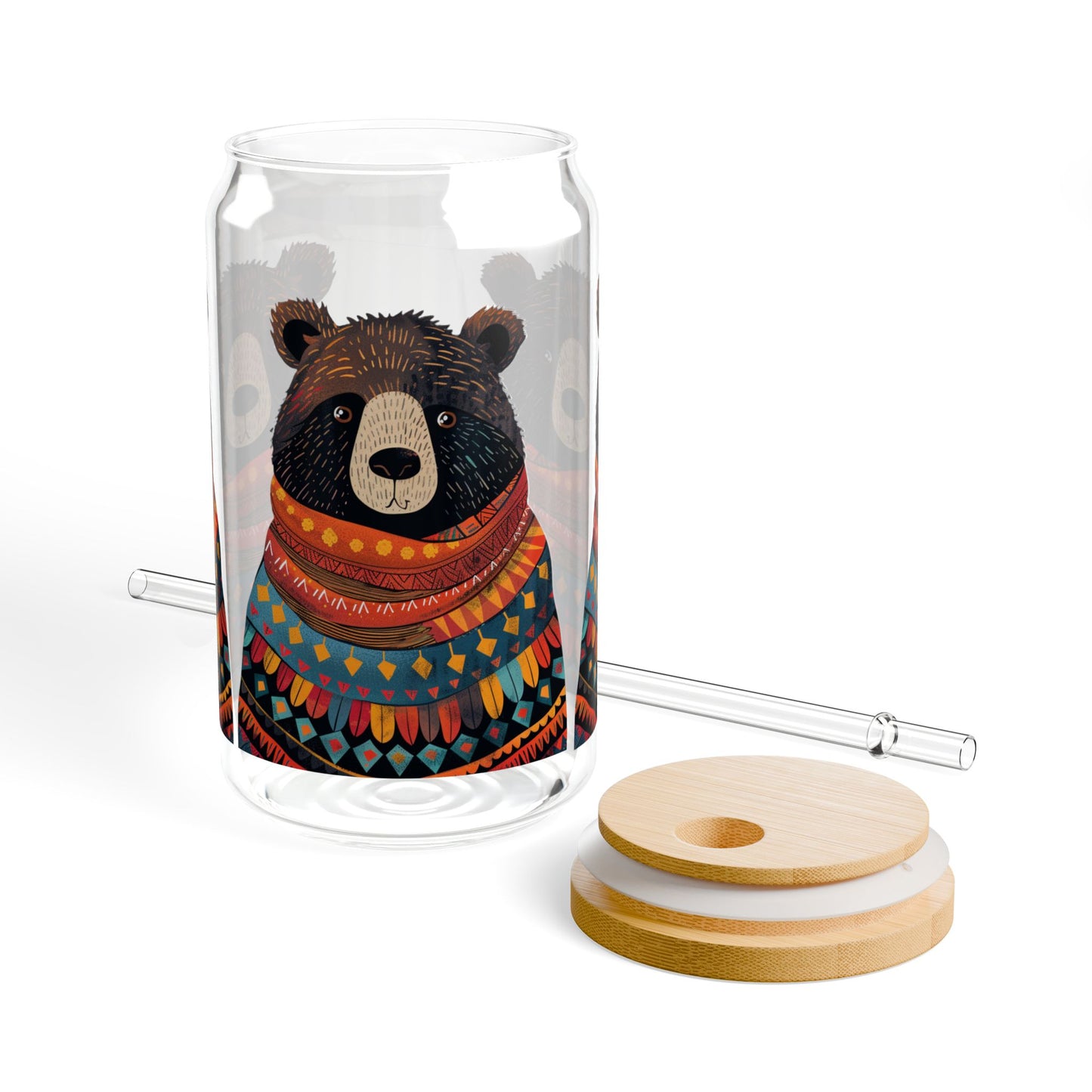 Uncle Bear Sipper Glass Tumbler - 16 oz - Wrap Yourself in Warmth with Uncle Bear's Cozy Charm! - From our Bear Family Collection.