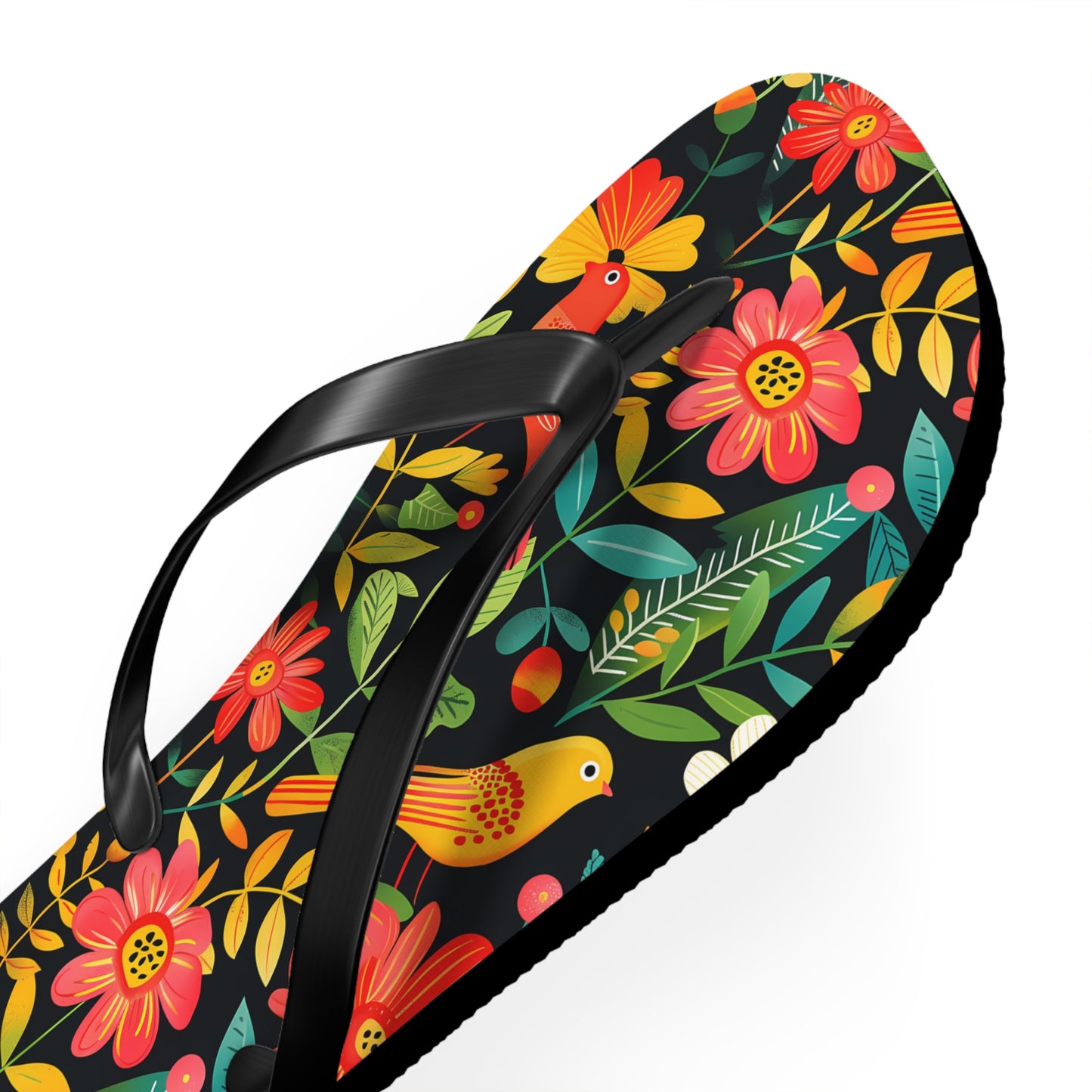 Blooming Bird Wonderland Flip Flops. 5/8" Thick Comfortable Summer or Winter Gym/Sauna Footwear for Men and Women.