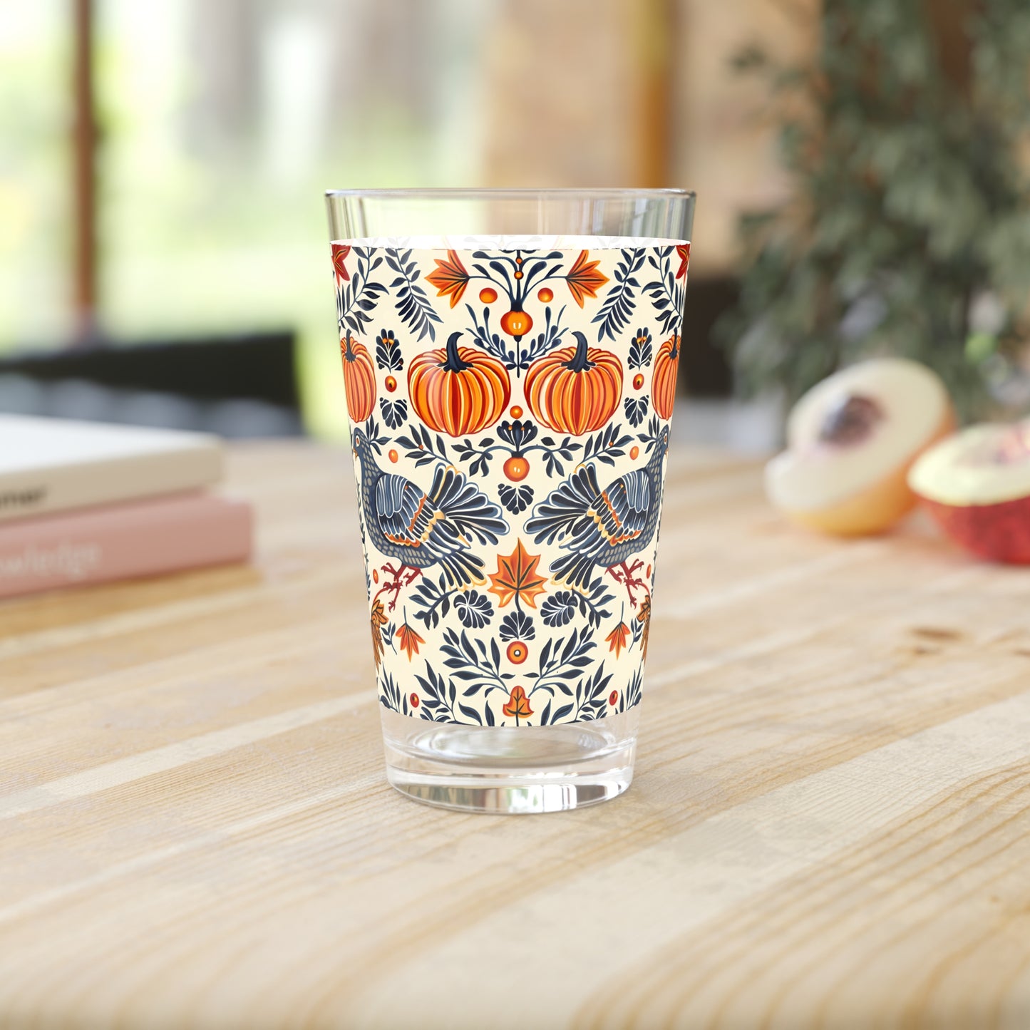 Autumn Harvest Woodcut Pint Glass - 16 oz - Sip in Style with a Touch of Rustic Autumn Charm!