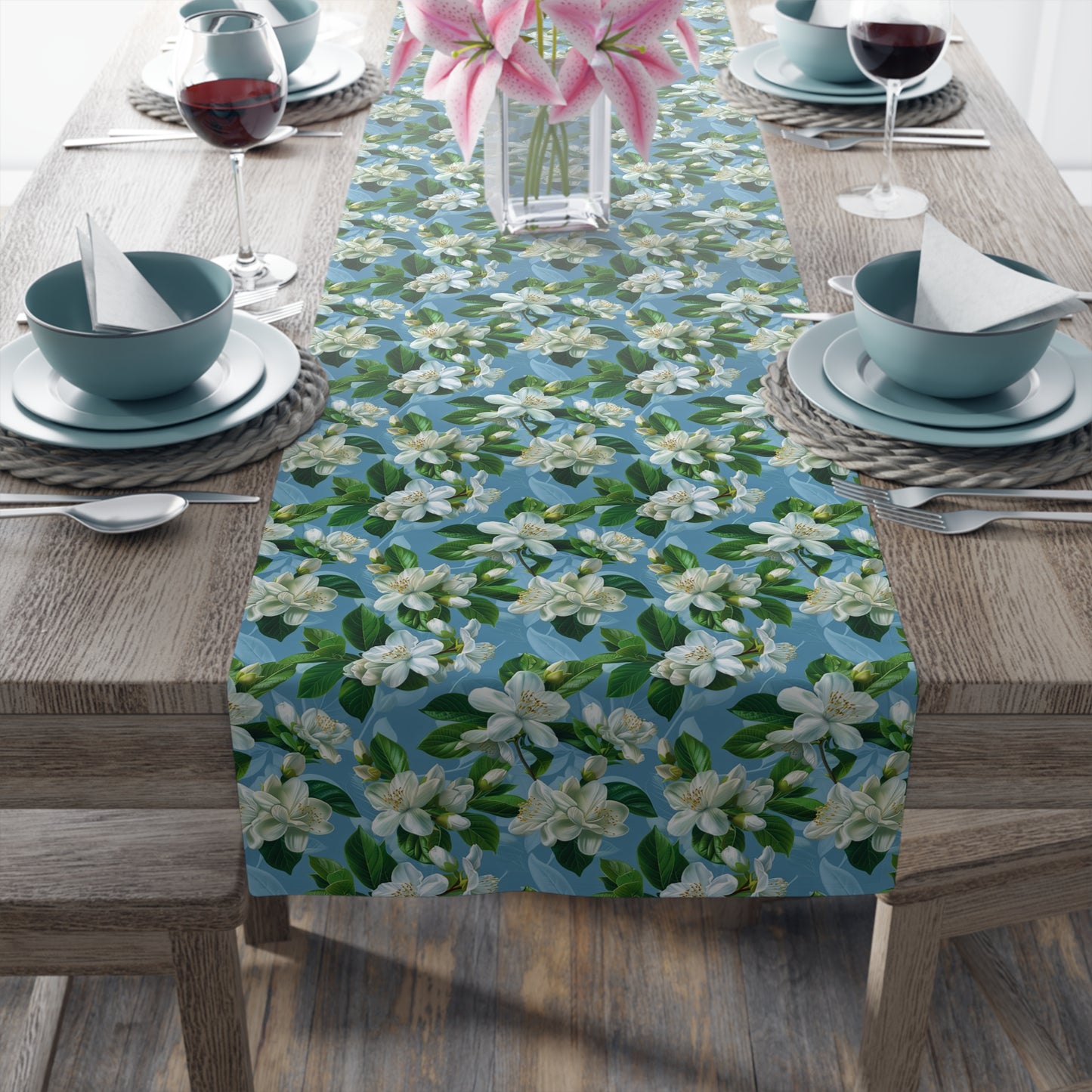Jasmine Whisper Table Runner - Set Your Table in Tranquil Elegance! Available in 2 sizes.