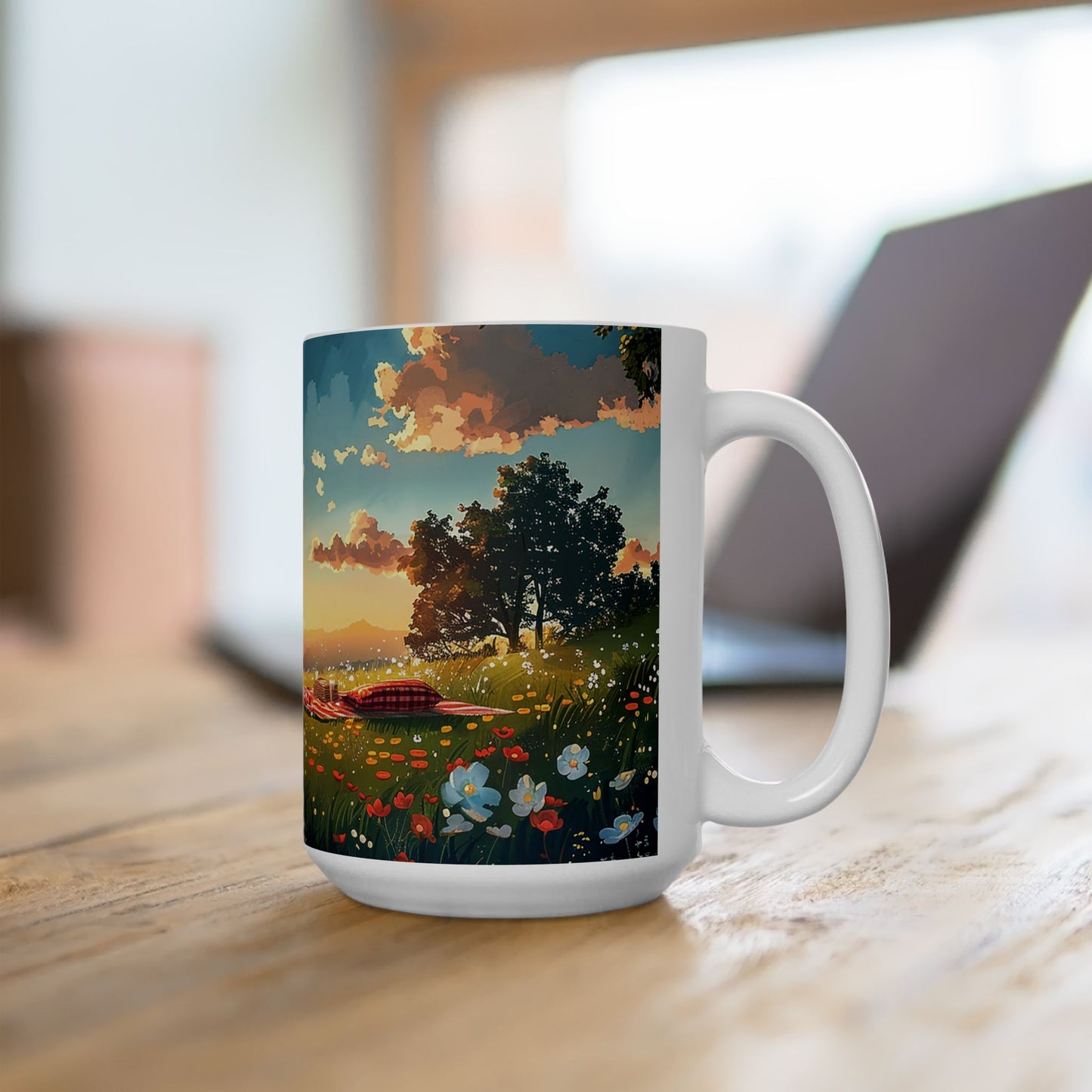 Meadow Picnic Ceramic Mug - 15 oz. - A Sip of Serenity, a Dash of Nature's Charm!