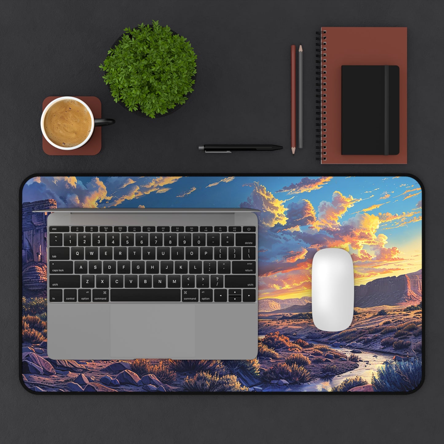 Desert Sunset Serenade Desk Mat (Desk Pad) - Journey Through the Majestic Southwest with Every Task! Available in 3 sizes.