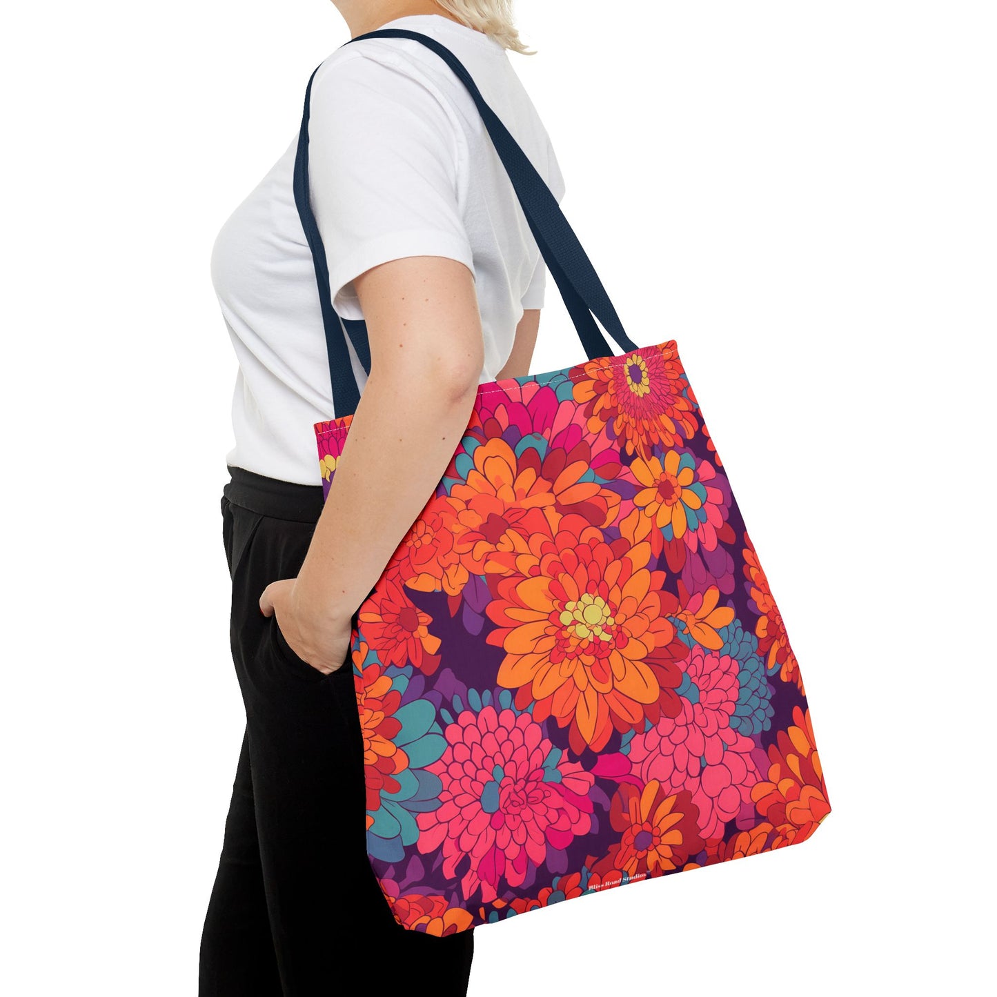 On Fire Flower Power Tote Bag - Bring Electrifying 60s Groovy Flowers on Your Next Adventure! Available in 3 sizes.