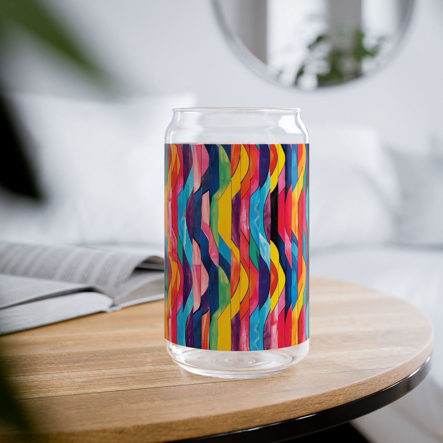 Retro Ripples Sipper Glass Tumbler - 16 oz - Sip in Style with Groovy Retro Vibes!