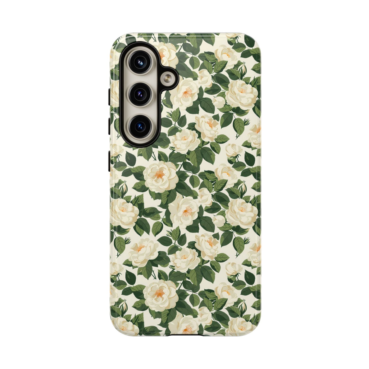 White Roses at Dawn Tough Phone Case for Apple iPhone, Samsung Galaxy, and Google Pixel.