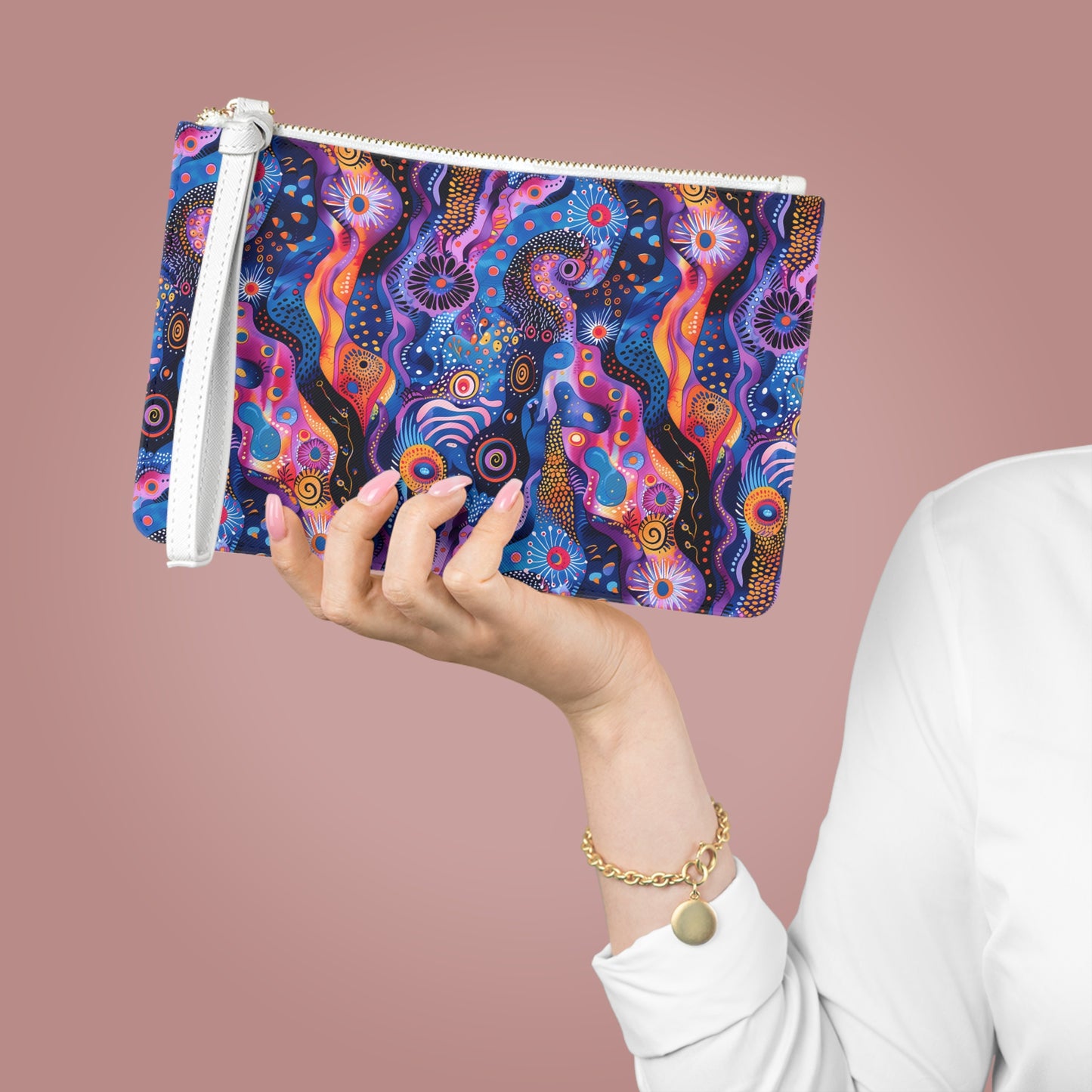 Purple Craziness Women's Clutch Bag - PU Faux Leather - Saffiano Finish - Wrist Strap!