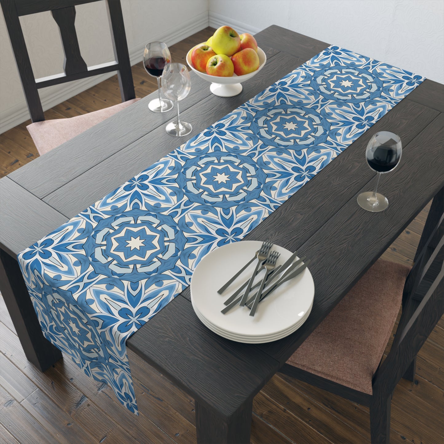Delft Blue Star Tile Table Runner - Bring Blue and White Dutch Elegance into Your Home! Available in 2 sizes.