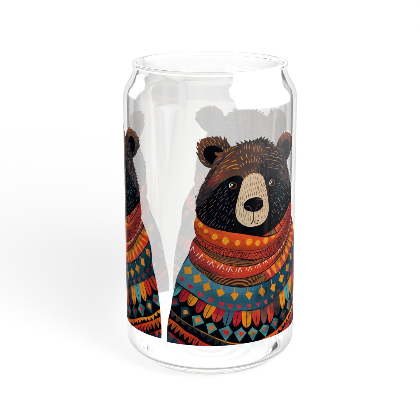 Uncle Bear Sipper Glass Tumbler - 16 oz - Wrap Yourself in Warmth with Uncle Bear's Cozy Charm! - From our Bear Family Collection.
