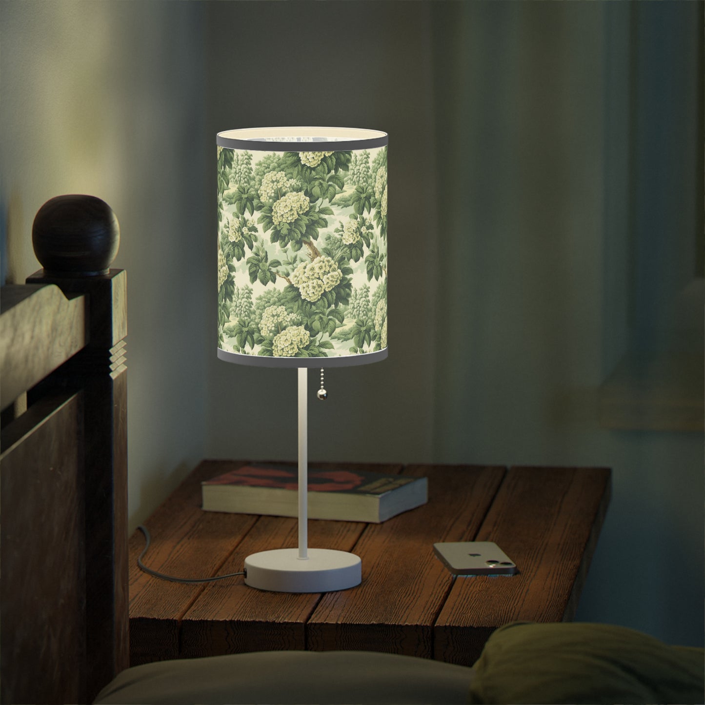 Vintage Green Hydrangea Modern Table Lamp, 20" Tall, Metal Stand, US|CA Plug, Available in 2 Finishes & Multiple Trim Colors