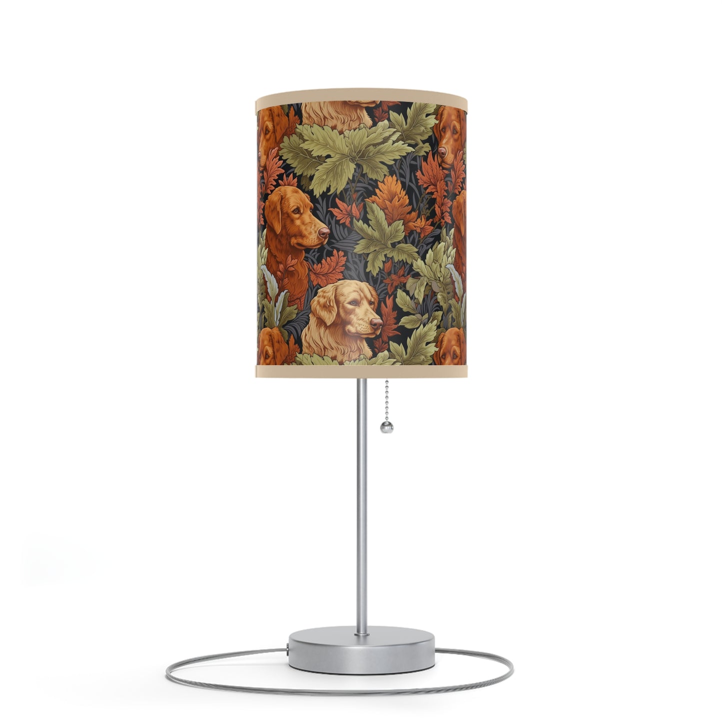 Classic English Dog Tapestry Modern Table Lamp, 20" Tall, Metal Stand, US|CA Plug, Available in 2 Finishes & Multiple Trim Colors