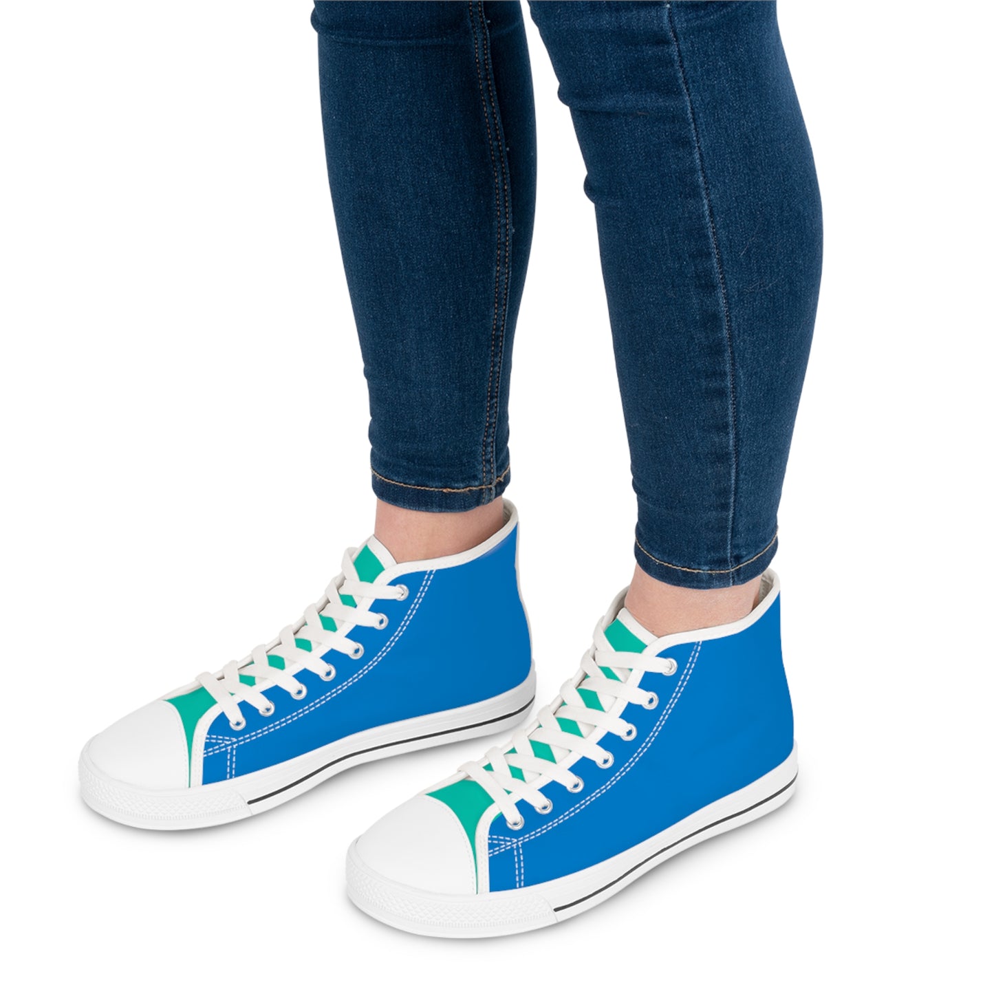 Blue Paradise Ladies' Two-Tone High Top Sneakers - Step into Paradise - Where Ocean Blue Meets Turquoise Tranquility!