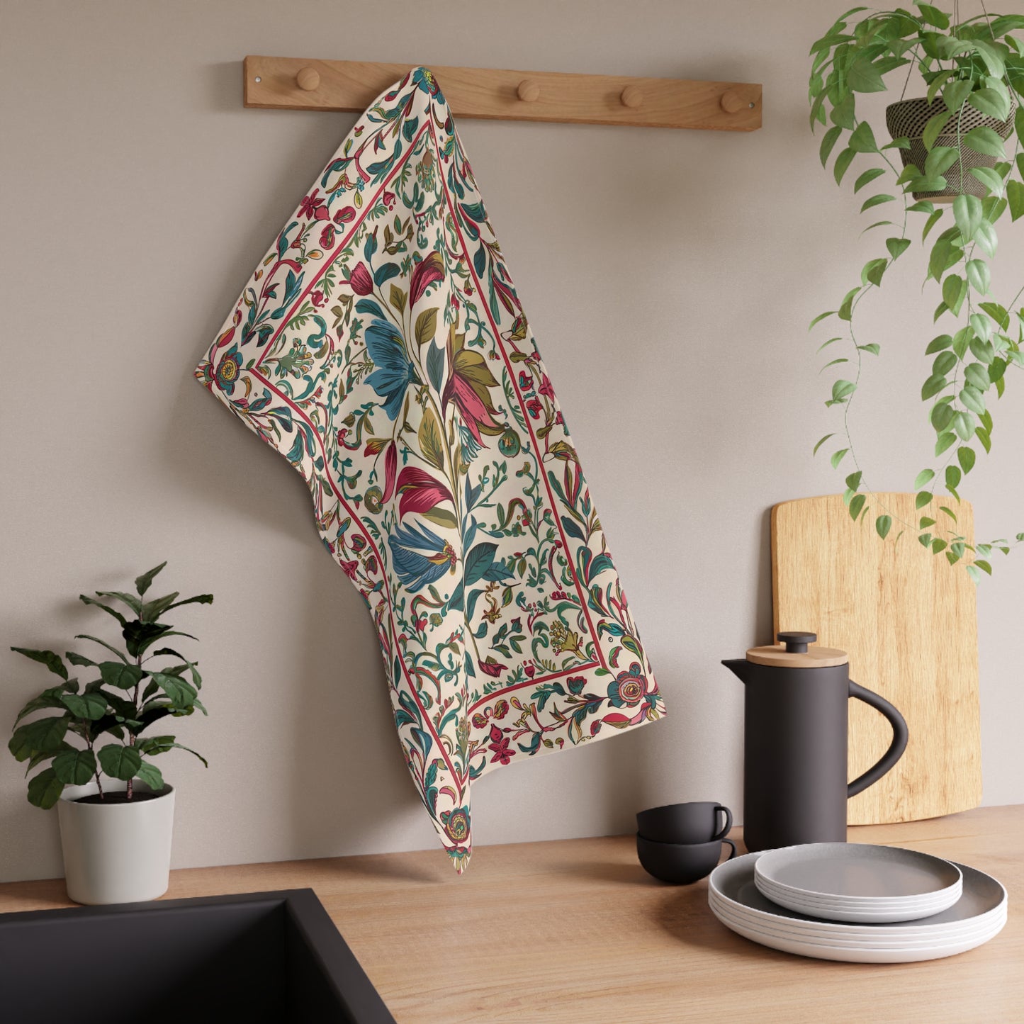 Tapestry Trellis Kitchen Towel - Cotton Twill - 18" x 30" - Renaissance Charm, Modern Utility – A Masterpiece in Every Wipe!