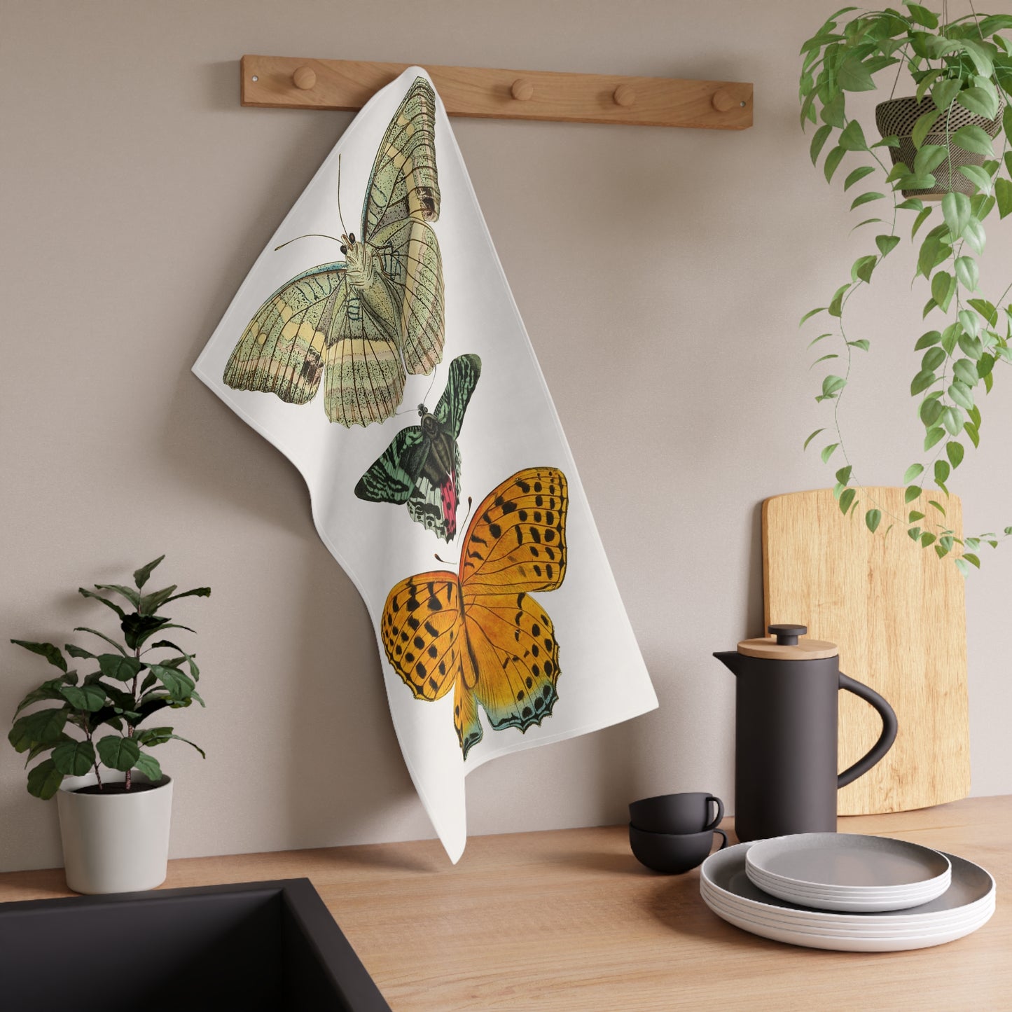 Vintage Butterfly Garden Breeze Kitchen Towel - Cotton Twill - From Our Timeless Wings Collection.