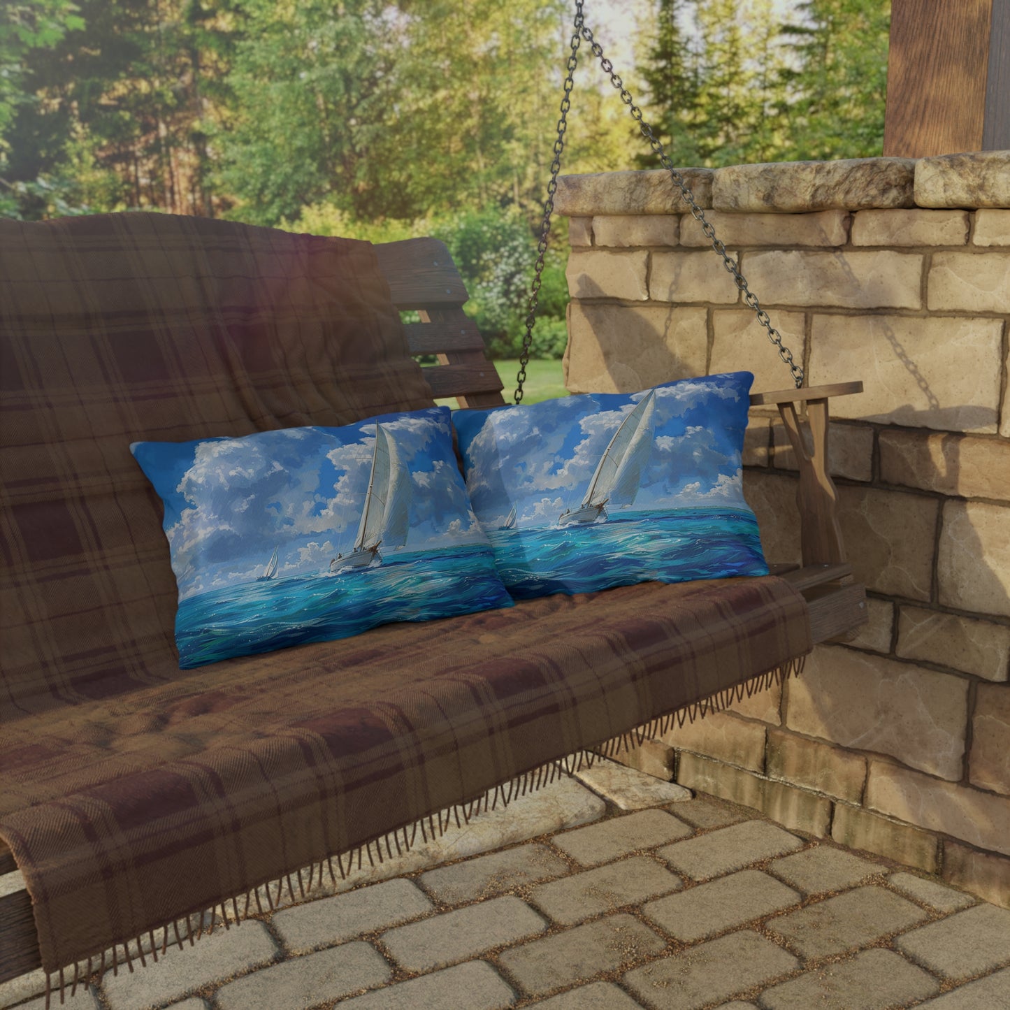 Ocean Breeze Sailing Outdoor Lumbar Pillow - Spun Polyester - Double-Sided Print - UV-Resistant - Water-Resistant - Lumbar size: 20" x 14"