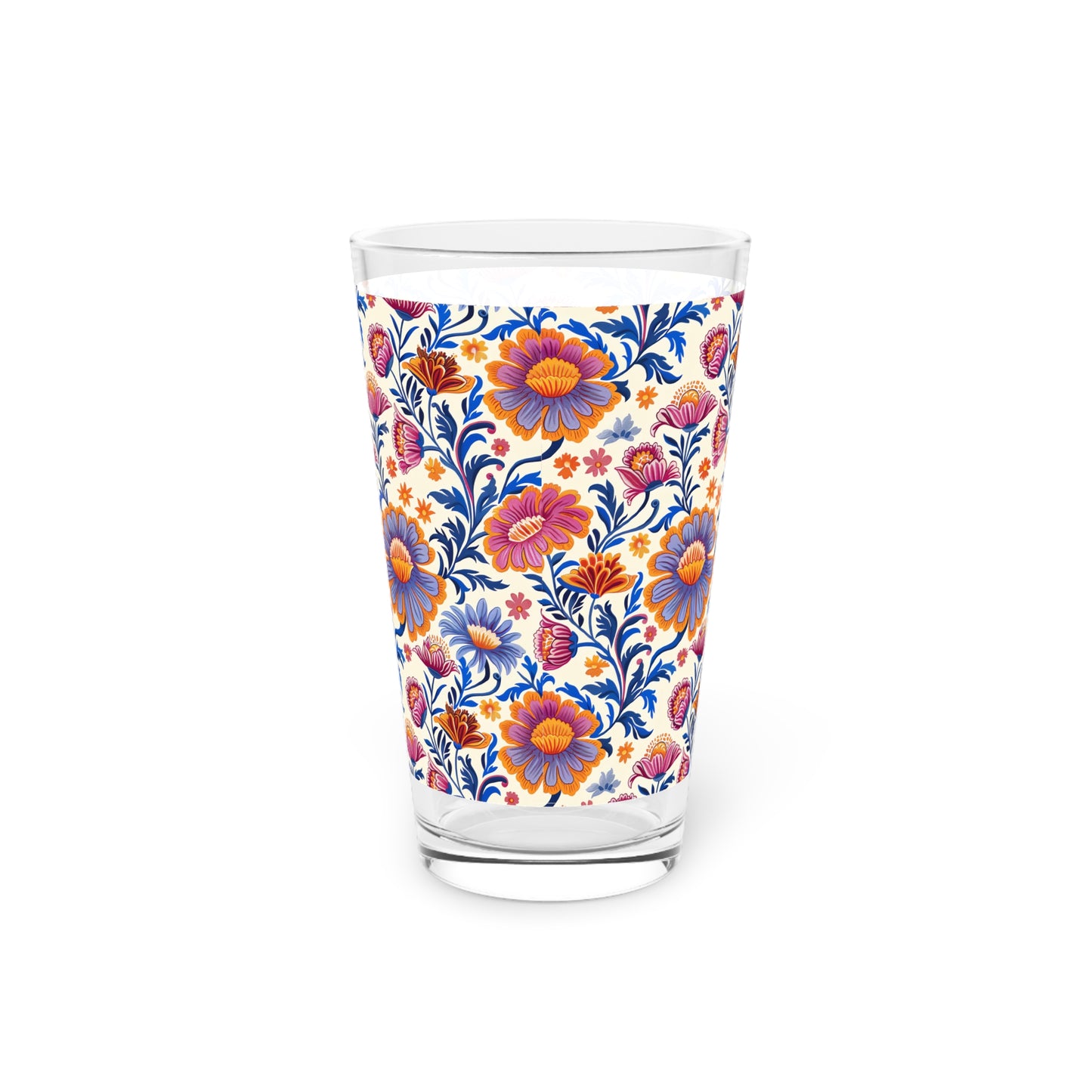 Regal Blossom Pint Glass - 16 oz - Sip with a Touch of Aristocratic Floral Elegance with our Regal Blossom Glassware!
