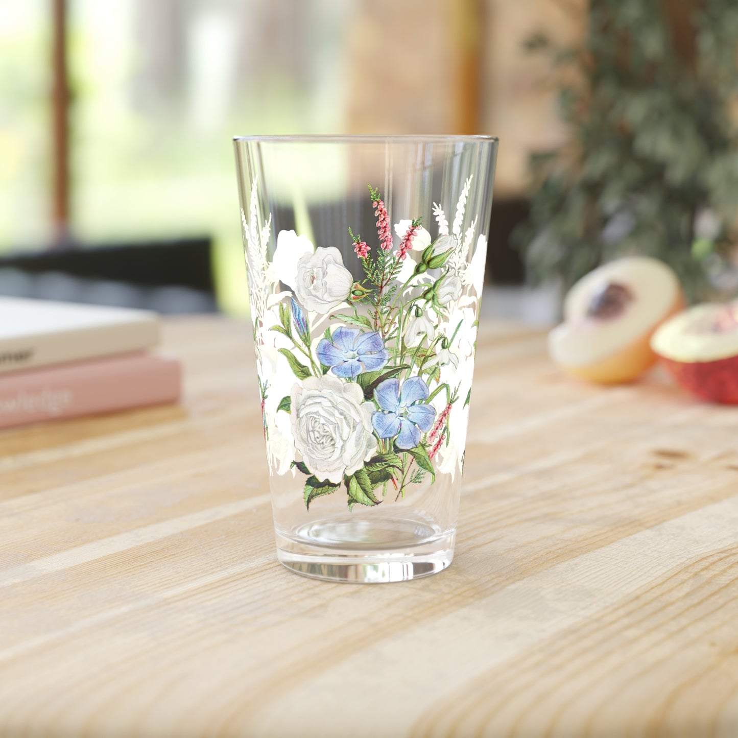 Vintage Whispering Rose Pint Glass - 16 oz - Cheers to Vintage Floral Classics! From Our Vintage Floral Collection.