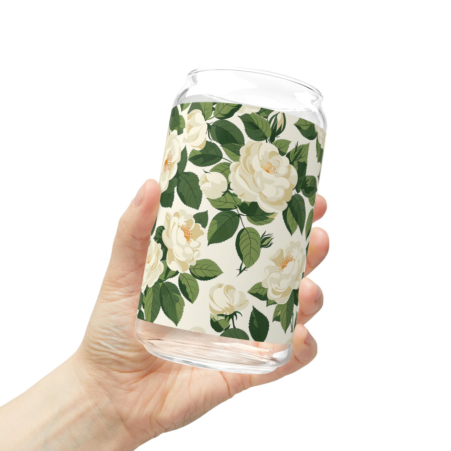 White Roses at Dawn Sipper Glass Tumbler - 16 oz - Life's a Bed of White Roses When You Sip from our White Rose Sipper Glass!