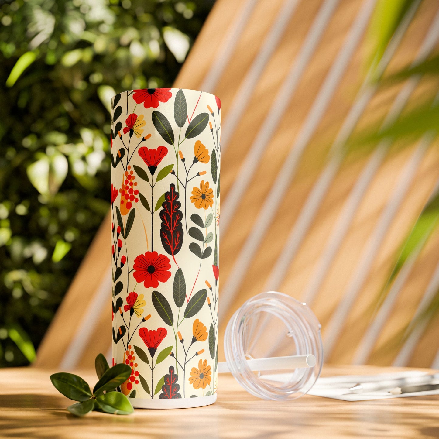 Autumn Bloom Skinny Tumbler with Straw - 20 oz. Insulated Stainless Steel - Bloom with Every Sip in Autumn’s Warmth!