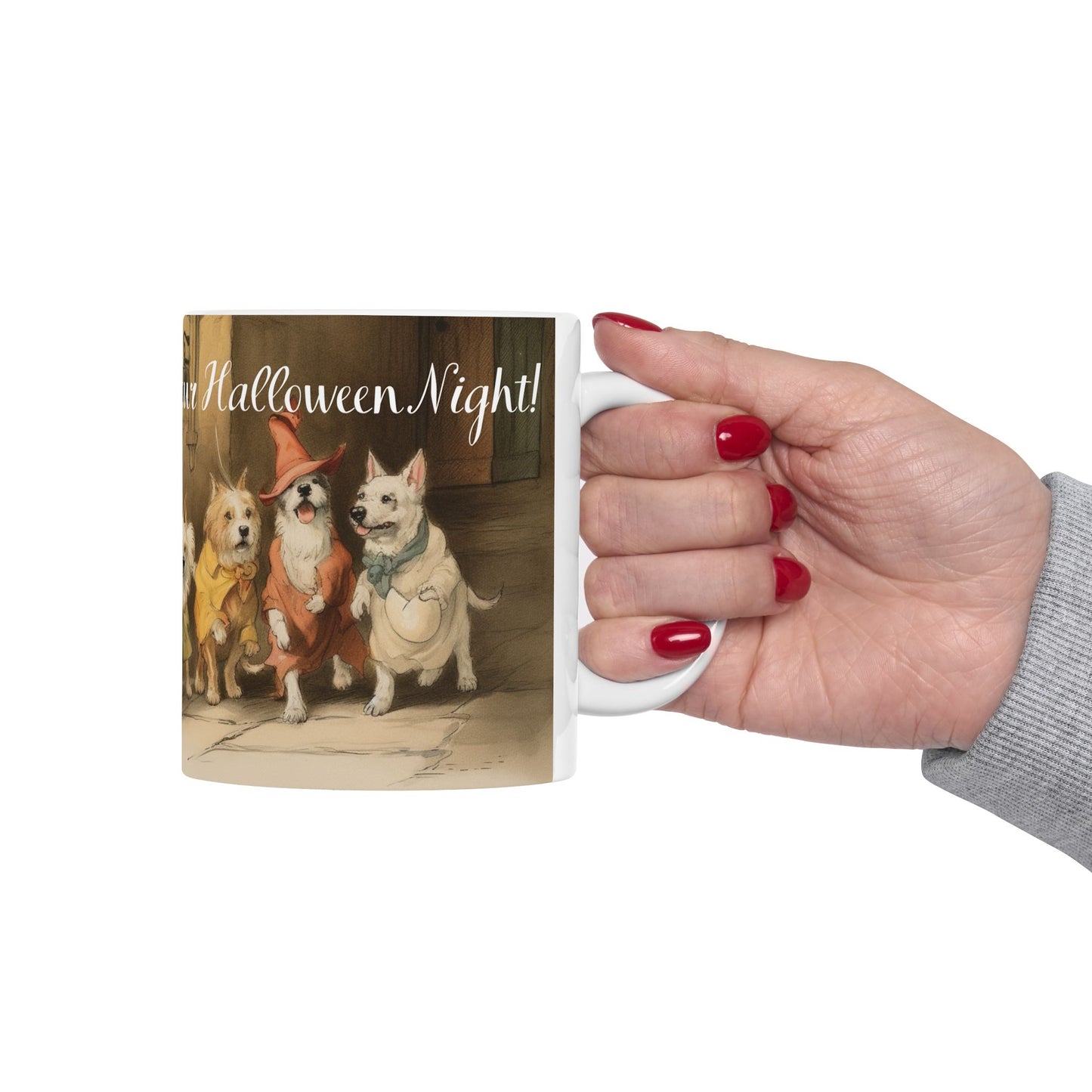 Vintage Halloween Ceramic Mug - 11 oz. - Barking for a Bite of Your Halloween Night! - Perfect Mug for Dog Lovers and Halloween Fans. Too Cute!