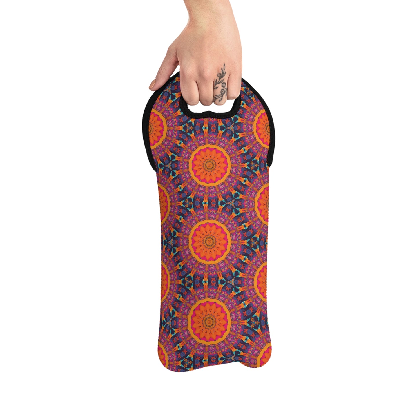 Fiery Mosaic Magic Wine Tote Bag - 100% Neoprene - Unleash Vibrant Style with Every Sip!