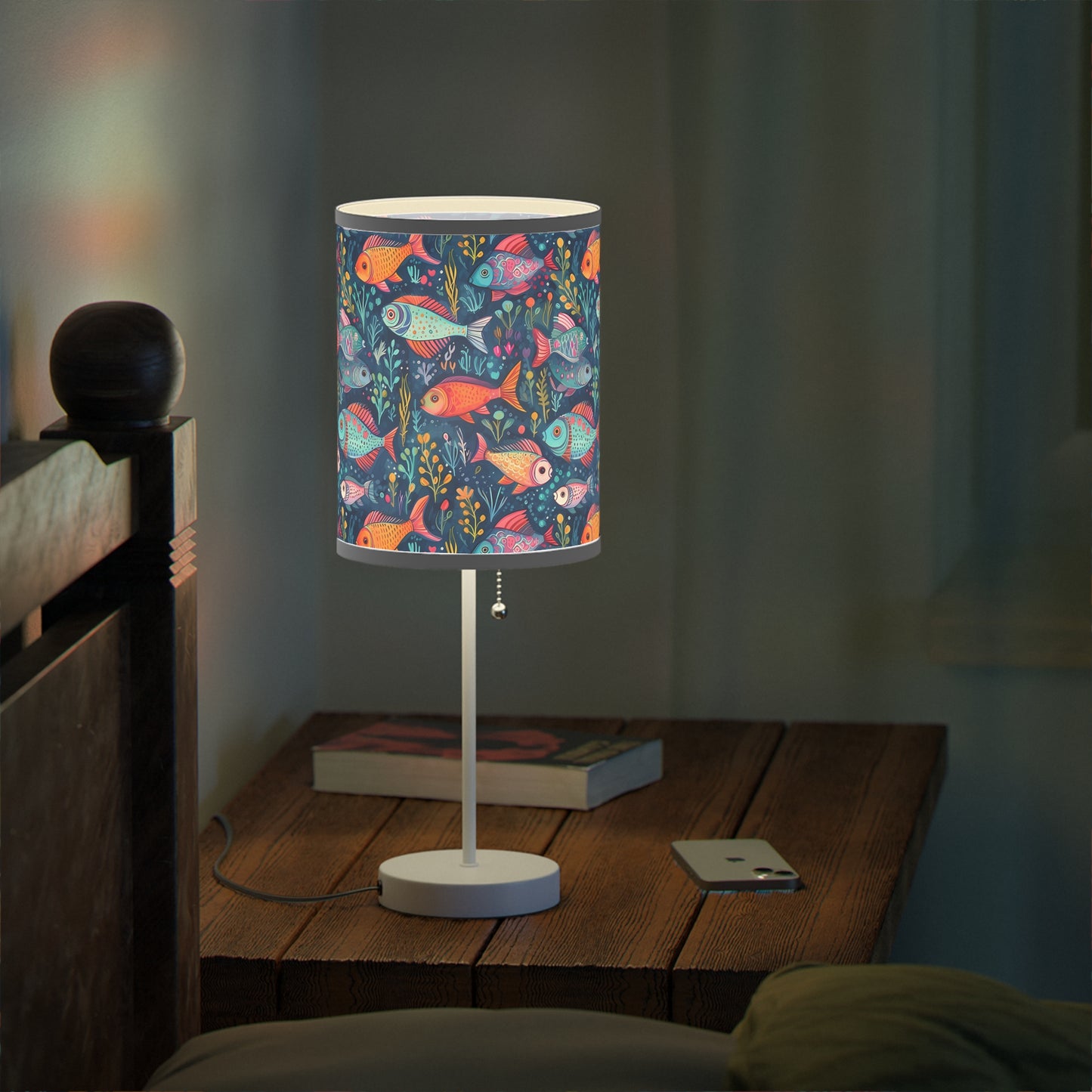 Fun Fish Modern Table Lamp. 20" Tall, Metal Stand, US|CA Plug, Available in 2 Finishes & Multiple Trim Colors