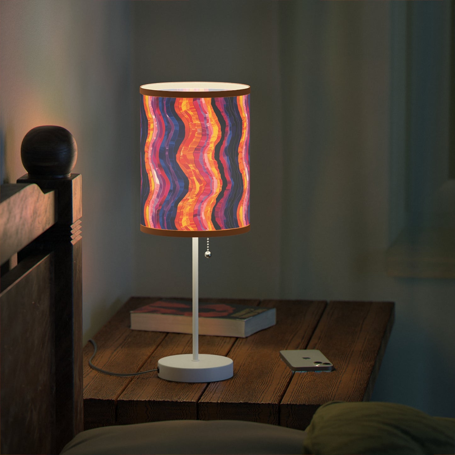 Desert Sunset Waves Modern Table Lamp. 20" Tall, Metal Stand, US|CA Plug, Available in 2 Finishes & Multiple Trim Colors
