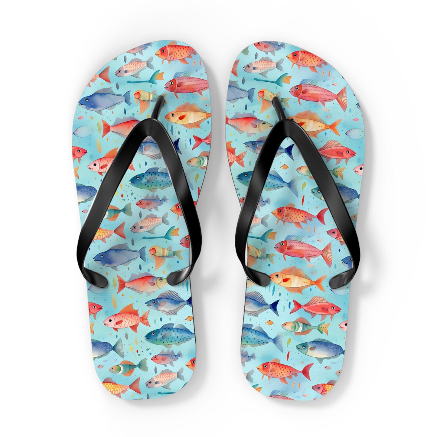 Happy Swimming Fish Flip Flops. 5/8" Thick Comfortable Summer or Winter Gym/Sauna Footwear for Men and Women.