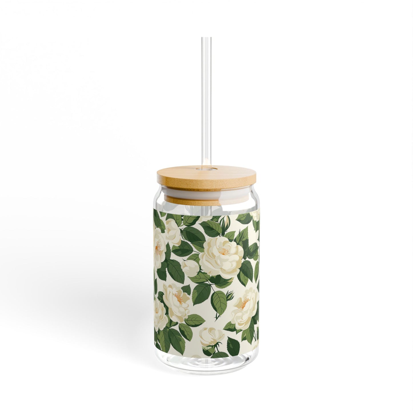 White Roses at Dawn Sipper Glass Tumbler - 16 oz - Life's a Bed of White Roses When You Sip from our White Rose Sipper Glass!