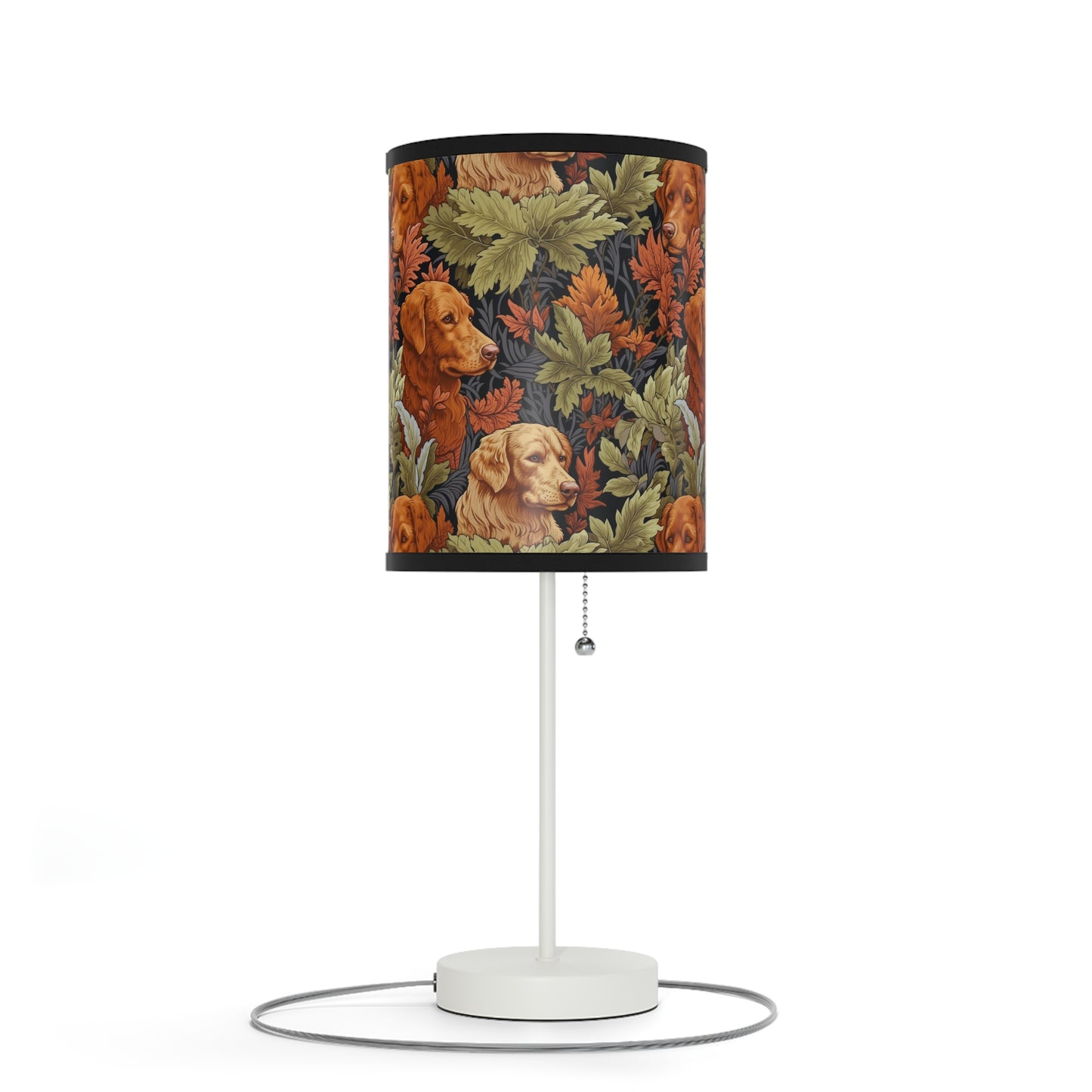 Classic English Dog Tapestry Modern Table Lamp, 20" Tall, Metal Stand, US|CA Plug, Available in 2 Finishes & Multiple Trim Colors