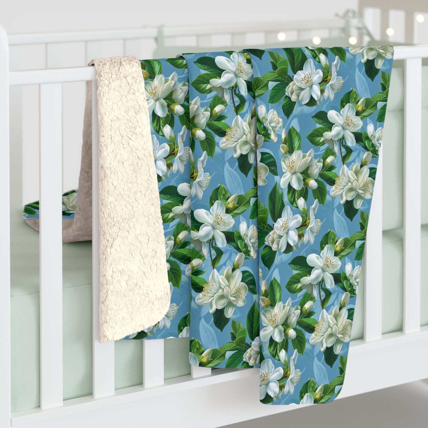 Jasmine Whisper Sherpa Fleece Blanket - Wrap Yourself in Floral Serenity - Softness and Style in Every Thread! Available in 2 sizes.