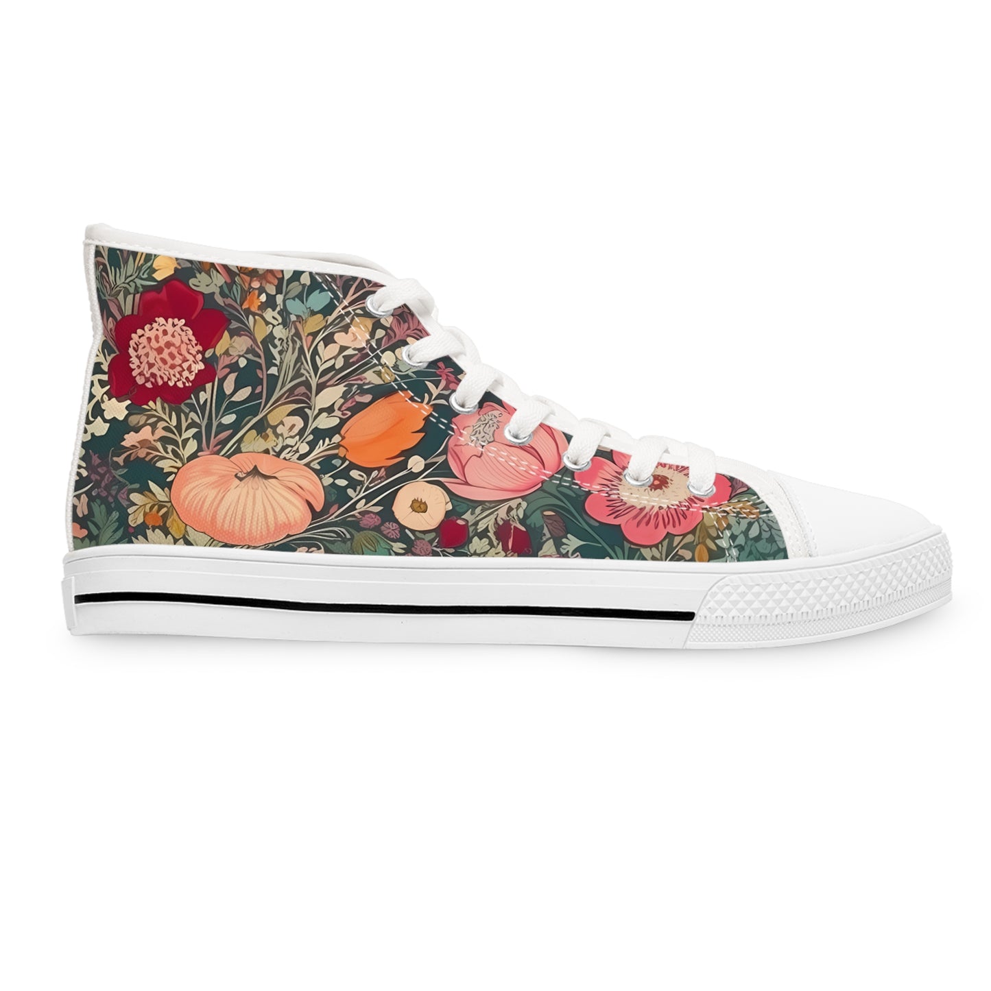Renaissance Bloom Ladies' High Top Sneakers - Vintage Vibes, Modern Strides - Floral Elegance in Every Step!