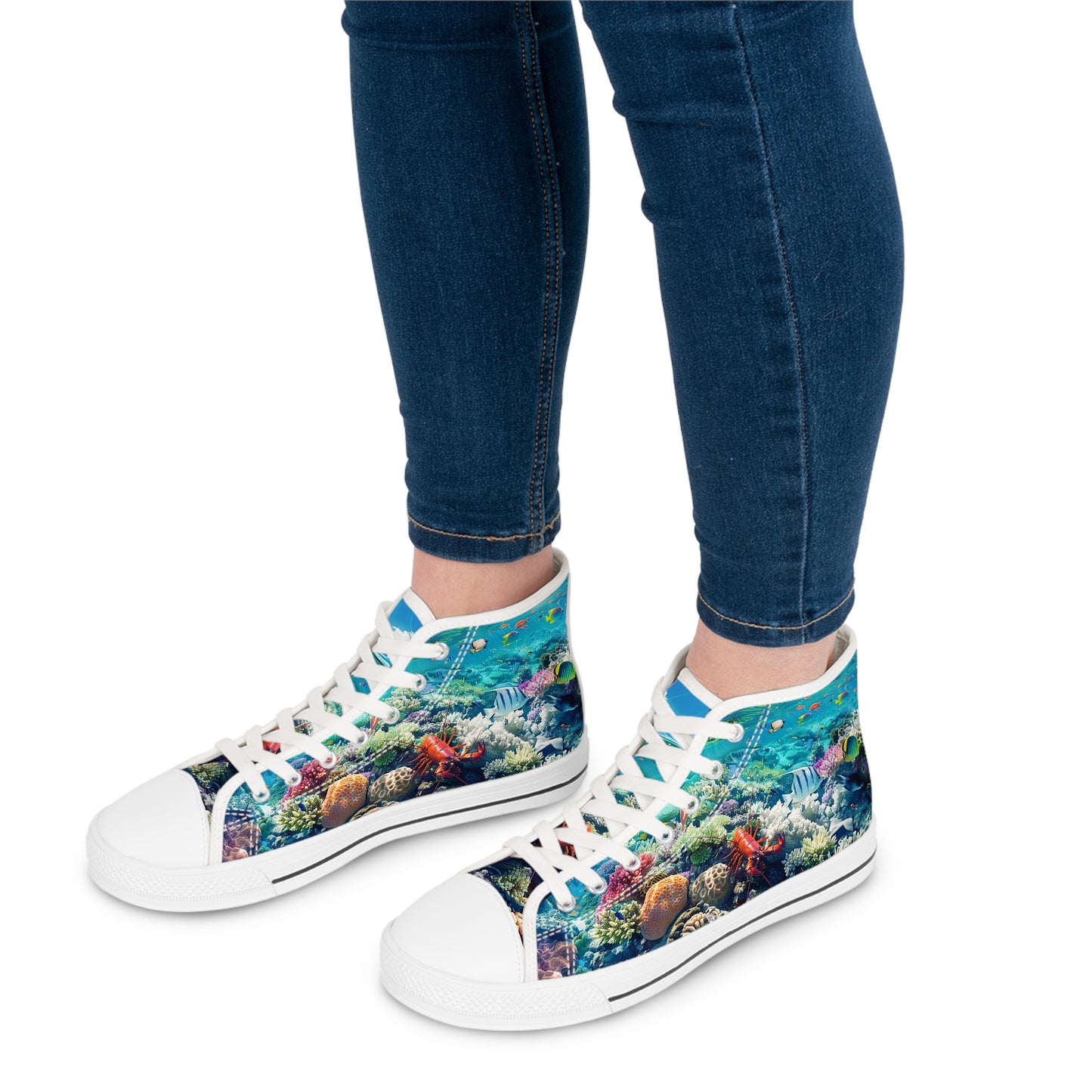 Coral Gaze Ladies' High Top Sneakers - Dive into Style - Ocean Elegance in Every Step!